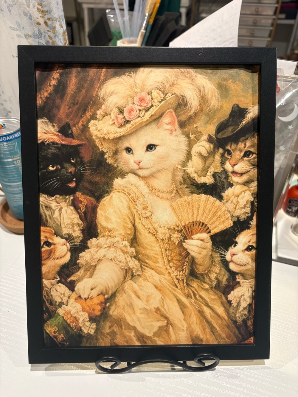 Decorative Cat Portrait Wall Art - Cream Framed 8x10 Print